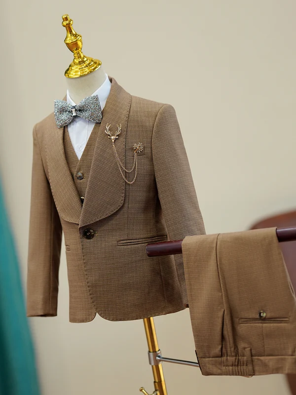 Fashion Brown 6-piece Birthday Bow Boys Wedding Suits 2023 Body Jewellery Coat Pants Shirt Tie Vest