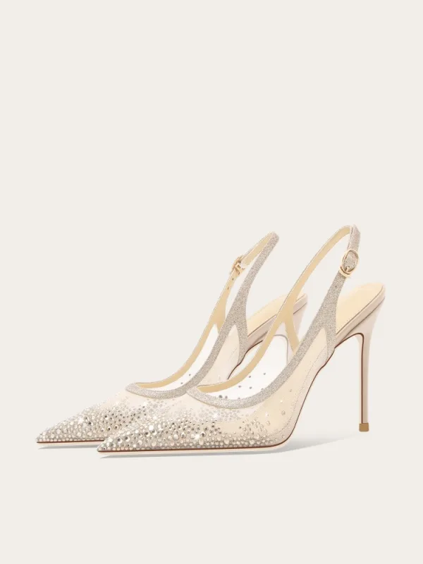Sexy Weiß Strass Leder Brautschuhe 2025 10 cm Stilettos Spitzschuh Hochzeit Hochhackige
