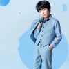 Sky Blue 5-piece Long Sleeve Boys Wedding Suits 2022 Coat Pants Shirt Tie Vest Boys Wedding Suits