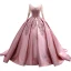 High-end Vintage / Retro Candy Pink Beading Pearl Sequins Prom Dresses 2022 Satin Ball Gown Scoop Neck Long Sleeve Backless Court Train Prom Formal Dresses