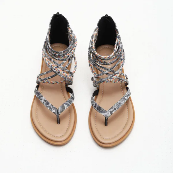 Bohême Ethnique Marron Plage Plate Sandales Femme 2022 Bride Cheville Peep Toes / Bout Ouvert Sandales