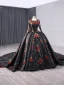 Elegant Black 3D Lace Flower Glitter Sequins Prom Dresses 2024 Ball Gown Scoop Neck Long Sleeve Royal Train Prom Formal Dresses