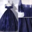 Vintage / Originale Simple Bleu Marine Paillettes Robe De Bal 2022 Robe Boule Encolure Dégagée Manches Courtes Dos Nu Longue Robe De Ceremonie