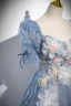 Chic / Beautiful Sky Blue Glitter Appliques Prom Dresses 2024 A-Line / Princess Square Neckline Puffy Short Sleeve Backless Floor-Length / Long Formal Dresses