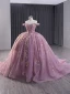 High-end Candy Pink Handmade  Beading Appliques Pearl Sequins Prom Dresses 2024 Ball Gown Off-The-Shoulder Sleeveless Backless Court Train Prom Formal Dresses