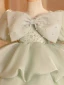 Fashion Sage Green Cascading Ruffles Beading Pearl Sequins Birthday Flower Girl Dresses 2023 Ball Gown Scoop Neck Bow Puffy Short Sleeve Short Backless