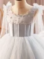 Schlicht Grau Perle Kurze Hochzeit Blumenmädchenkleider 2023 Ballkleid Rundhalsausschnitt Ärmellos Rückenfreies
