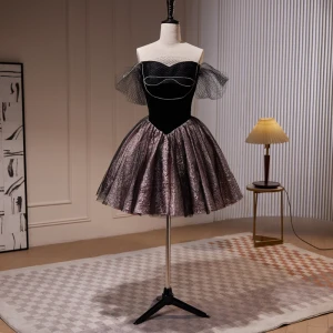 Sexy Black Glitter Rhinestone Short Party Dresses Evening Dresses 2023 Strapless Sleeveless Backless Formal Dresses