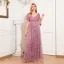 Elegant Blushing Pink Lace Flower Prom Dresses 2024 A-Line / Princess Square Neckline Short Sleeve Backless Floor-Length / Long Prom Formal Dresses