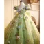 Flower Fairy Sage Green Beading Appliques Birthday Flower Girl Dresses 2025 Ball Gown Scoop Neck Short Sleeve Backless Floor-Length / Long Tulle