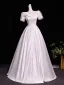 Vintage / Retro Ivory Pearl Appliques Prom Dresses 2026 Ball Gown Scoop Neck Short Sleeve Backless Floor-Length / Long Formal Dresses