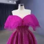 Fashion Fuchsia Beading Prom Dresses 2023 Ball Gown Off-The-Shoulder Short Sleeve Backless Floor-Length / Long Prom Formal Dresses
