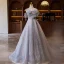 High-end Grey Beading Sequins Prom Dresses 2024 A-Line / Princess Off-The-Shoulder Sleeveless Backless Floor-Length / Long Prom Formal Dresses