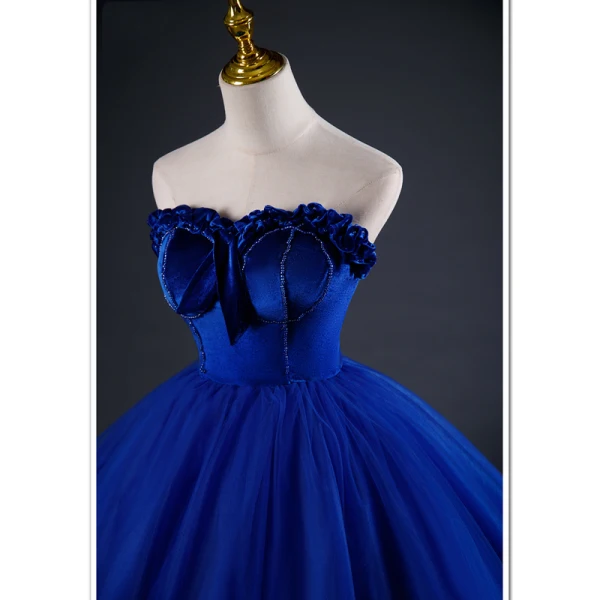 Vintage / Retro Royal Blue Beading Prom Dresses 2023 Ball Gown Strapless Sleeveless Backless Floor-Length / Long Prom Formal Dresses
