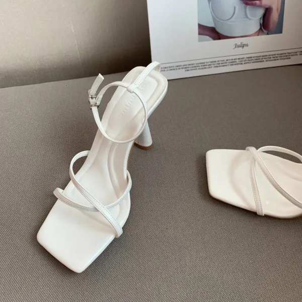 Sexy Yellow Summer Street Wear Womens Sandals 2022 Ankle Strap 8 cm Stiletto Heels Open / Peep Toe Sandals High Heels