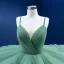 Haut de Gamme Vert Cendré Volants en Cascade Volants Robe De Bal 2022 Robe Boule Bretelles Spaghetti Sans Manches Dos Nu Longue Robe De Ceremonie