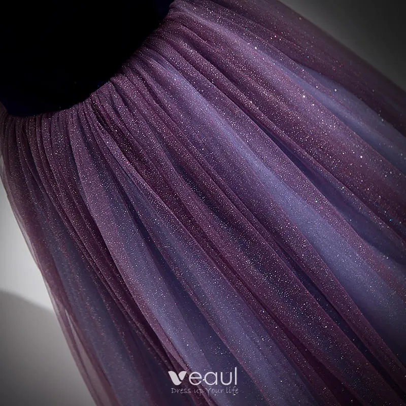 Sparkly Laser Purple Sequins Prom Dresses Open Back for 2022 VK22022104
