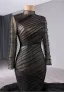 Musulmane Haut de Gamme Noire Trompette / Sirène Volants en Cascade Robe De Mariée 2024 Col Haut Manches Longues Chapel Train