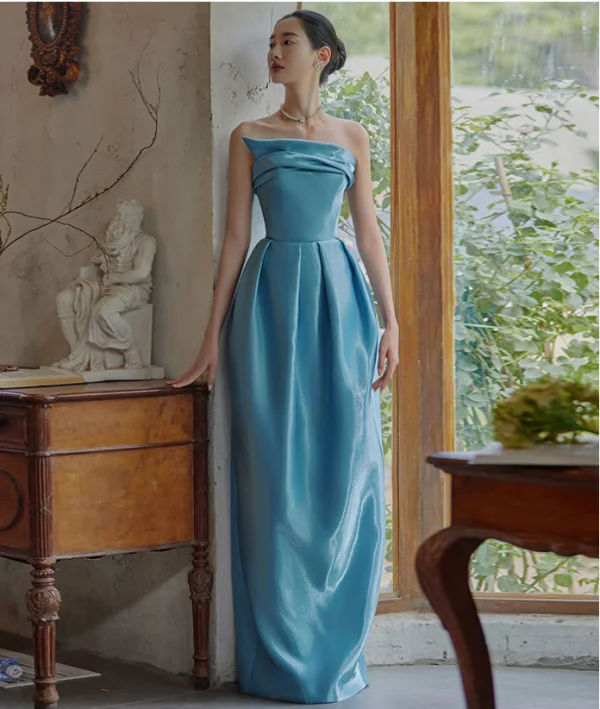 Chinese style Pool Blue Evening Dresses 2024 Trumpet Mermaid Strapless Sleeveless Long Chinese style Pool Blue Evening Dresses 2024 Trumpet Mermaid Strapless Sleeveless Long
