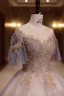 Elegant Purple Prom Dresses 2022 Ball Gown Scoop Neck Beading Sequins Short Sleeve Backless Floor-Length / Long Formal Dresses