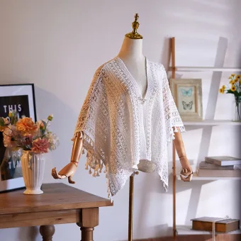 Modest Simple White Knitting Tassel Casual Shawl 2025