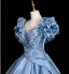 Elegant Sky Blue Beading Sequins Ruffle Prom Dresses 2026 Ball Gown Scoop Neck Short Sleeve Backless Floor-Length / Long Formal Dresses