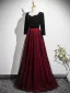 Vintage / Retro Burgundy Glitter Prom Dresses 2025 A-Line / Princess Square Neckline Long Sleeve Backless Floor-Length / Long Prom Formal Dresses