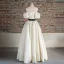 Fashion White Bow Sash Prom Dresses 2024 A-Line / Princess Off-The-Shoulder Puffy Short Sleeve Backless Floor-Length / Long Prom Formal Dresses