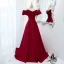 Elegant A-Line / Princess Red Engagement Prom Dresses 2021 Off-The-Shoulder Crossed Straps Floor-Length / Long Ruffle Satin Formal Dresses