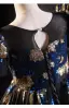 Élégant Bleu Marine Paillettes Anniversaire Robe Ceremonie Fille 2025 Robe Boule Encolure Dégagée Gonflée Manches Courtes Dos Nu Longue