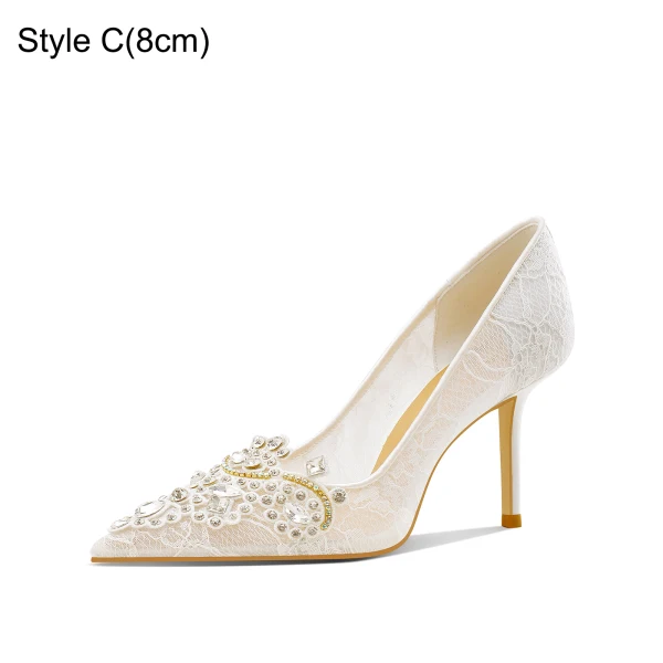 Women's Wedding Elegant Pointed Toe High Heel Minimalist Lace Bridal Shoes main image 1