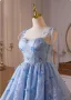 Chic / Belle Bleu Ciel Papillon Glitter Perle Paillettes Anniversaire Courte Robe De Fête 2025 Robe Boule Bretelles Spaghetti Sans Manches Dos Nu Robe De Ceremonie