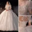 Atemberaubend Ivory / Creme Perlenstickerei Perle Strass Pailletten Spitze Blumen Brautkleider / Hochzeitskleider 2022 Ballkleid Eckiger Ausschnitt Kurze Ärmel Rückenfreies Schleife Kapelle-Schleppe Hochzeit
