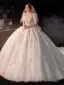 Atemberaubend Ivory / Creme Perlenstickerei Perle Strass Pailletten Spitze Blumen Brautkleider / Hochzeitskleider 2022 Ballkleid Eckiger Ausschnitt Kurze Ärmel Rückenfreies Schleife Kapelle-Schleppe Hochzeit