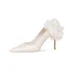 Élégant Ivoire Perle Fleur Satin Chaussure De Mariée 2022 Cuir 8 cm Talons Aiguilles À Bout Pointu Mariage Escarpins Talons Hauts