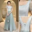 Simple Vert Cendré Robe Demoiselle D'honneur 2022 Princesse Encolure Carrée Manches Courtes Dos Nu Longue Demoiselle D'honneur Robe De Ceremonie