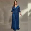 Sparkly Navy Blue Sequins Plus Size Evening Dresses 2025 A-Line / Princess V-Neck 3/4 Sleeve Floor-Length / Long Evening Party Formal Dresses