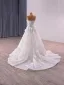 High End Weiß Handgefertigt Perlenstickerei Applikationen Pailletten Brautkleider / Hochzeitskleider 2025 A Linie Bandeau Ärmellos Rückenfreies Sweep / Pinsel Zug Hochzeit