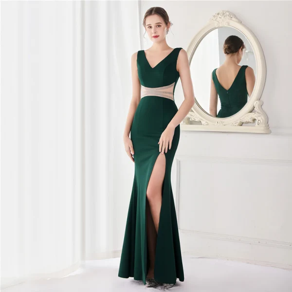 Chic / Beautiful White Satin Evening Dresses 2022 Trumpet / Mermaid V-Neck Sleeveless Backless Rhinestone Split Front Floor-Length / Long Evening Party Formal Dresses
