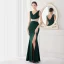 Chic / Beautiful White Satin Evening Dresses 2022 Trumpet / Mermaid V-Neck Sleeveless Backless Rhinestone Split Front Floor-Length / Long Evening Party Formal Dresses
