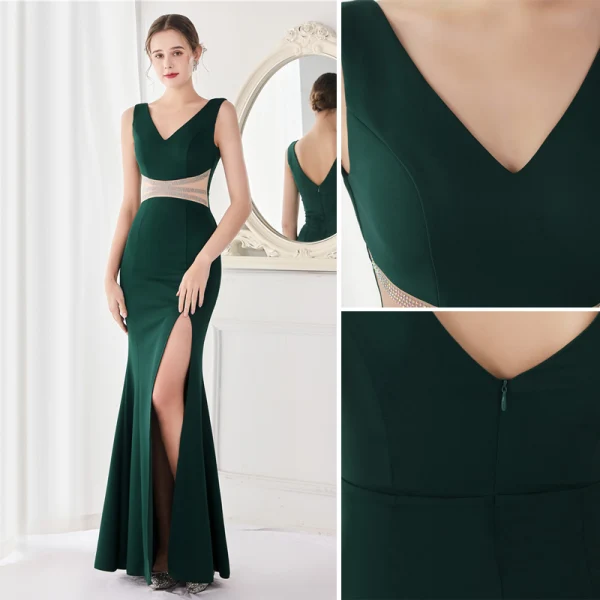 Chic / Beautiful White Satin Evening Dresses 2022 Trumpet / Mermaid V-Neck Sleeveless Backless Rhinestone Split Front Floor-Length / Long Evening Party Formal Dresses