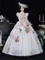 Medieval Vintage / Retro White Lace Flower Appliques Prom Dresses 2025 Ball Gown High Neck Bell sleeves Floor-Length / Long Prom Formal Dresses