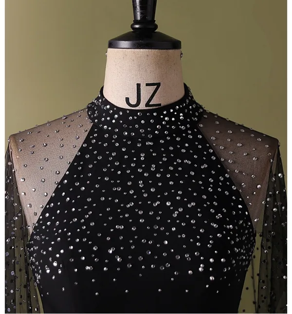 Chic / Beautiful Black Rhinestone Prom Dresses 2024 A-Line / Princess Scoop Neck Sleeveless Floor-Length / Long Prom Formal Dresses