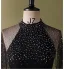 Chic / Beautiful Black Rhinestone Prom Dresses 2024 A-Line / Princess Scoop Neck Sleeveless Floor-Length / Long Prom Formal Dresses