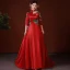 Chinese style Red Rhinestone Embroidered Prom Dresses 2022 Satin A-Line / Princess High Neck 1/2 Sleeves Backless Sweep Train Formal Dresses