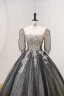 Sparkly Black Sequins Prom Dresses 2022 Ball Gown Scoop Neck 1/2 Sleeves Backless Floor-Length / Long Prom Formal Dresses