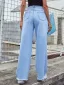 Ripped Women Sky Blue High Waist Denim Jeans 2021 Street Wear Wide Leg Cotton Bottoms Pants
