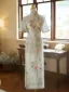 Chinese style Sage Green Butterfly Printing Split Front Cheongsam 2024 Trumpet / Mermaid High Neck Short Sleeve Prom Floor-Length / Long