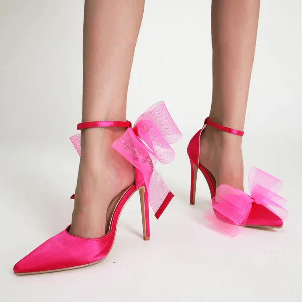 Sexy Black Summer Evening Party Bow Womens Shoes 2022 11 cm Stiletto Heels Ankle Strap Pointed Toe Womens Shoes High Heels