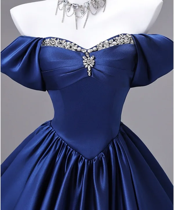 Vintage / Originale Bleu Roi Faux Diamant Robe De Bal 2026 Robe Boule Bustier Sans Manches Dos Nu Longue Robe De Ceremonie